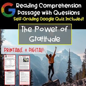 Reading Comprehension Passage and Questions: Thanksgiving Reading on Gratitude