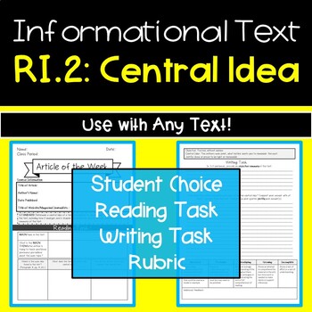 Informational Text Graphic Organizer: RI.2 Central Idea | ELA Nonficton