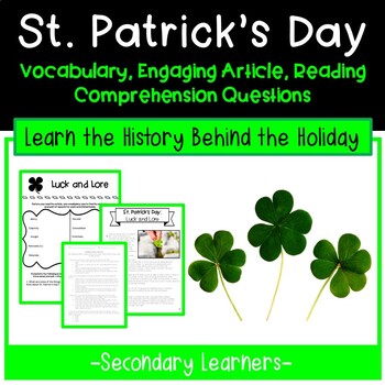 St. Patrick's Day Reading Comprehension Passage with Questions | High School