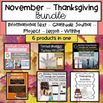 Thanksgiving Activities for High School | Bundle | ELA Thanksgiving Activities