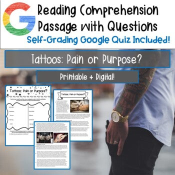 Reading Comprehension Passage with Questions for High School | Informational Text on Tattoos